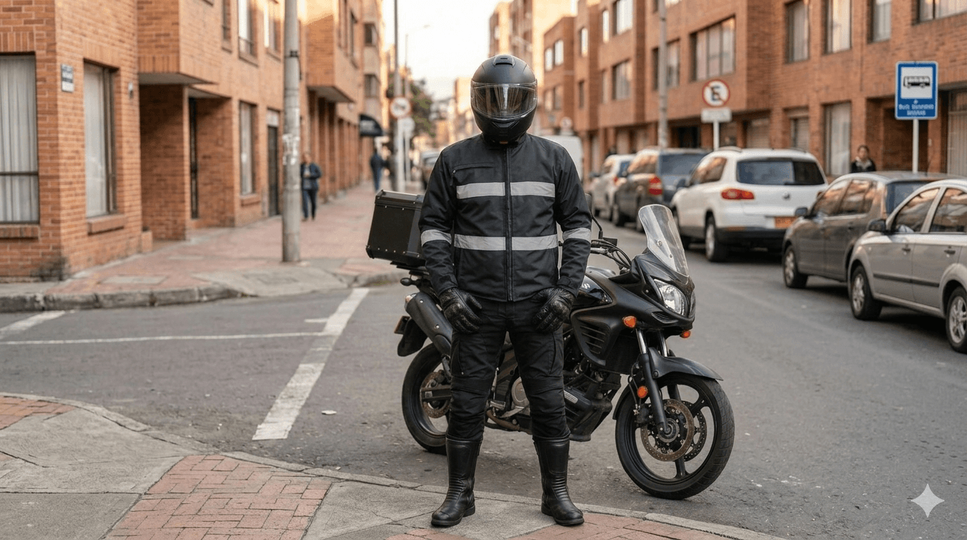 Mensajero motorizado con traje antifricción completo EPP