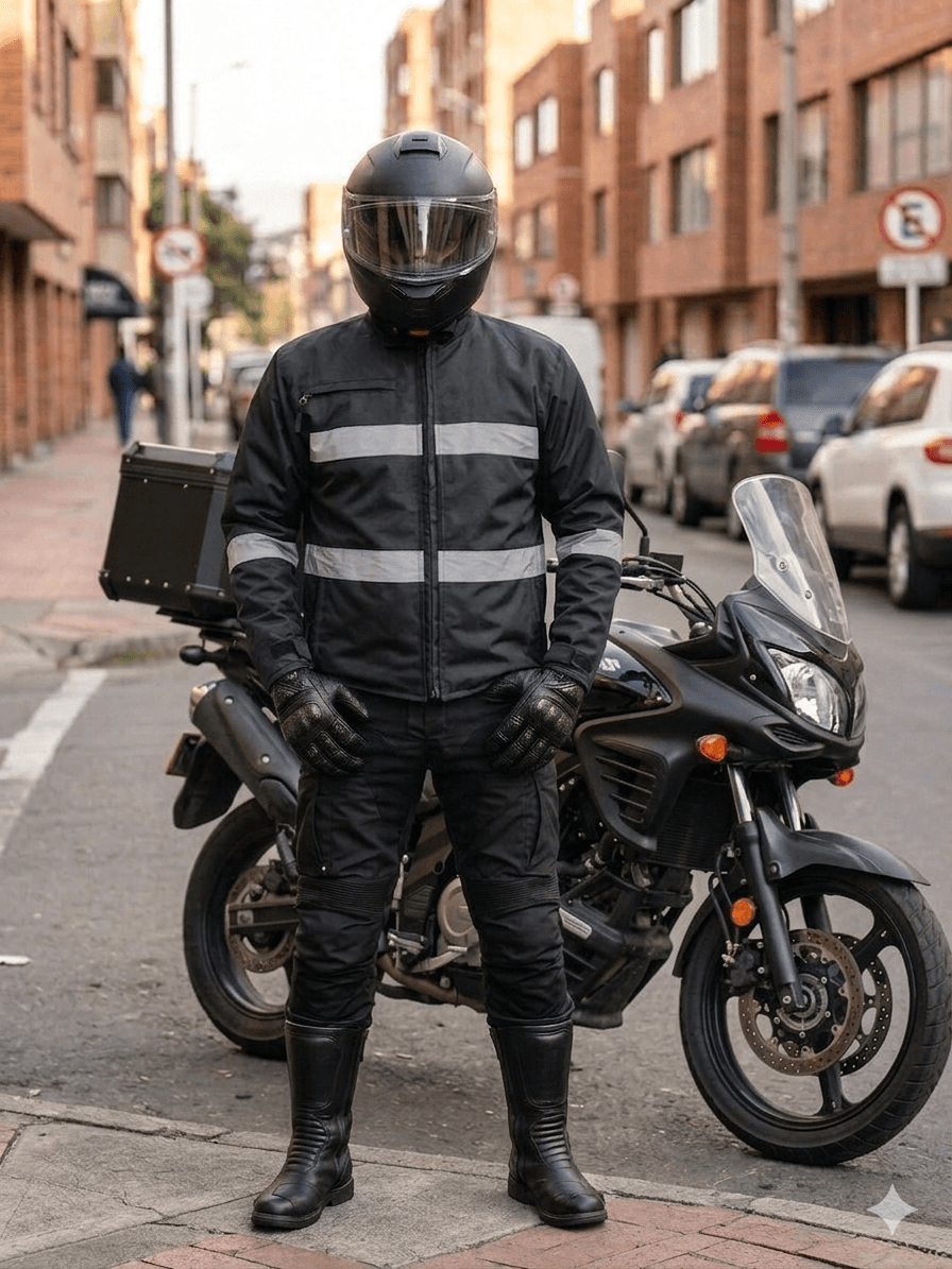 Mensajero motorizado con equipo de protección personal