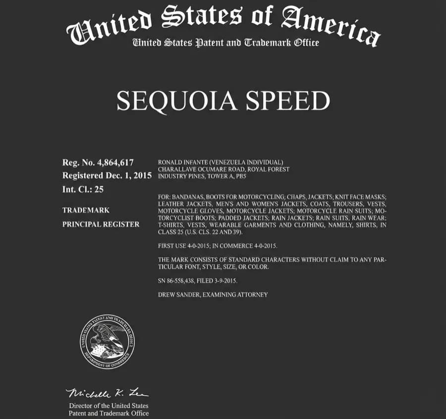 Certificado de patente de diseno industrial - Sequoia Speed Colombia